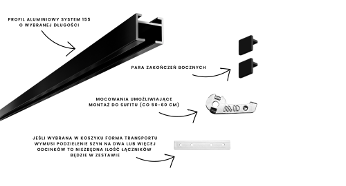 Simple 155 aluminiowa szyna sufitowa czarna