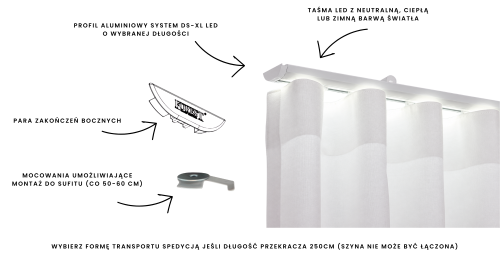 Szyna DS-XL LED Forest aluminiowa szyna sufitowa biała z wbudowaną taśmą LED