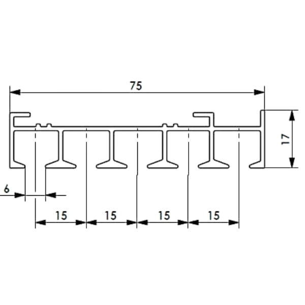 Zwymiarowany przekrój szyny pięciobiegowej slide